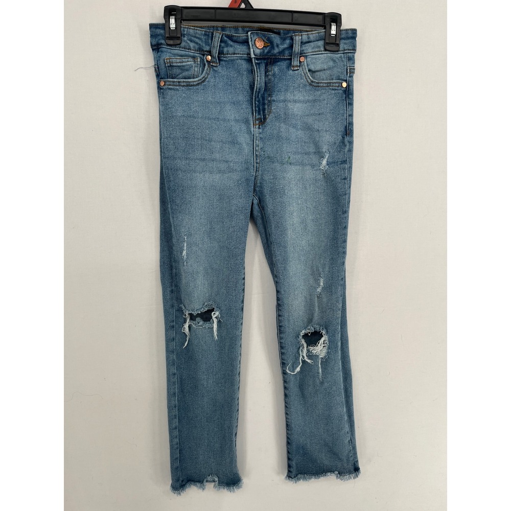 Kendall + Kylie Distressed Skinny Jeans Blue High Rise Raw Hem Size 3/26